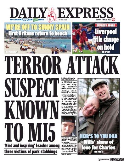 Daily Express Newspaper Front Page (UK) for 22 June 2020