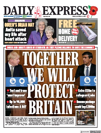 Daily Express Newspaper Front Page (UK) for 23 October 2020