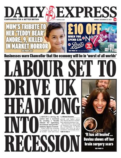 Daily Express Newspaper Front Page (UK) for 23 December 2024