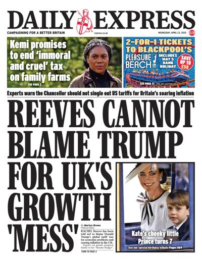 Daily Express Newspaper Front Page (UK) for 23 April 2025