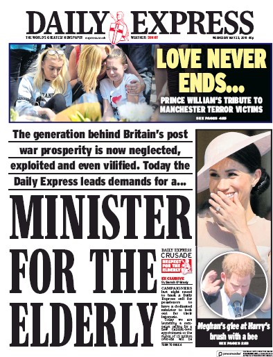 Daily Express Newspaper Front Page (UK) for 23 May 2018