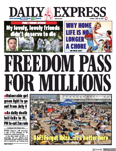 Daily Express Newspaper Front Page (UK) for 23 June 2020