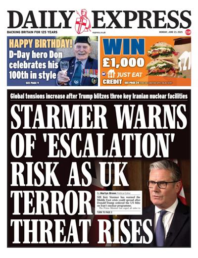 Daily Express Newspaper Front Page (UK) for 23 June 2025