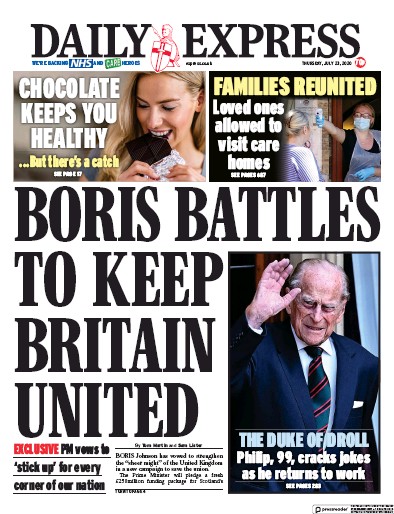 Daily Express Newspaper Front Page (UK) for 23 July 2020