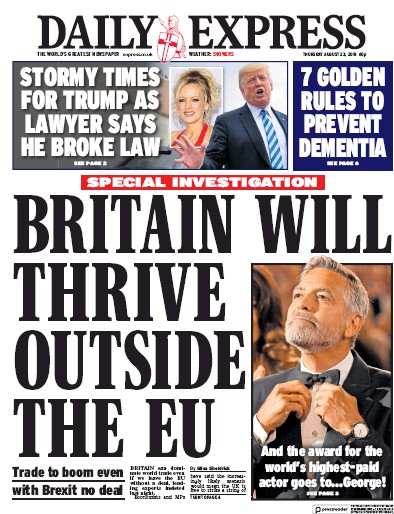 Daily Express Newspaper Front Page (UK) for 23 August 2018