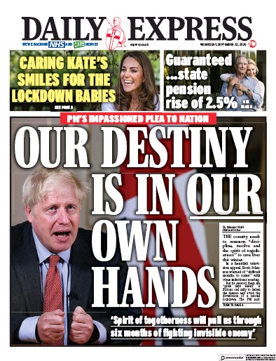 Daily Express Newspaper Front Page (UK) for 23 September 2020