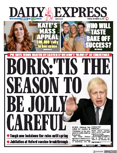 Daily Express Newspaper Front Page (UK) for 24 November 2020