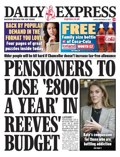 Daily Express Newspaper Front Page (UK) for 24 November 2025