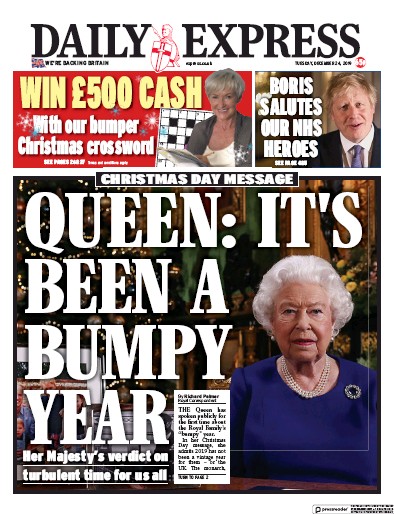 Daily Express Newspaper Front Page (UK) for 24 December 2019