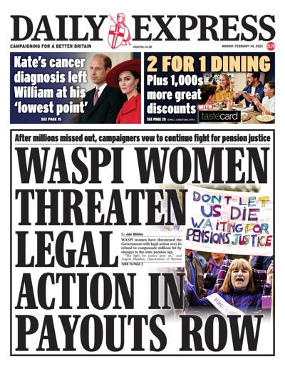 Daily Express Newspaper Front Page (UK) for 24 February 2025