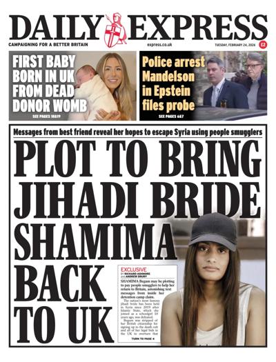 Daily Express Newspaper Front Page (UK) for 24 February 2026