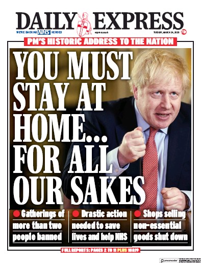 Daily Express Newspaper Front Page (UK) for 24 March 2020