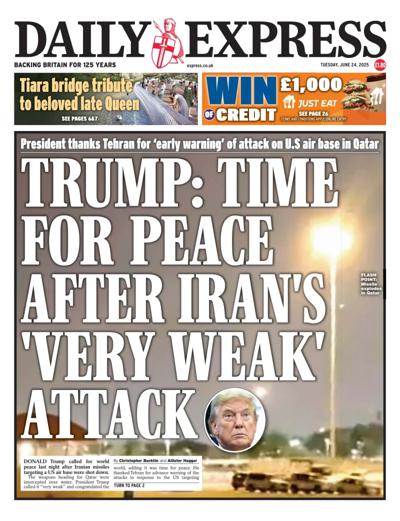 Daily Express Newspaper Front Page (UK) for 24 June 2025