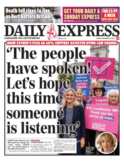 Daily Express Newspaper Front Page (UK) for 25 November 2024