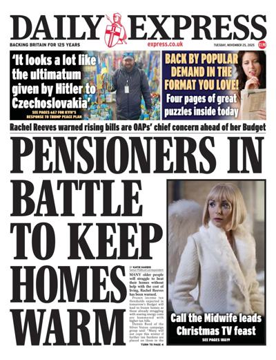 Daily Express Newspaper Front Page (UK) for 25 November 2025