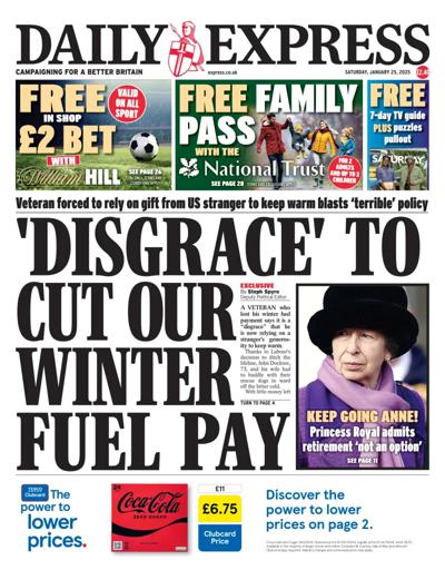 Daily Express Newspaper Front Page (UK) for 25 January 2025