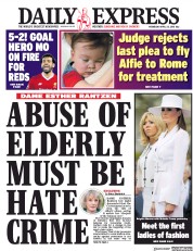 Daily Express (UK) Newspaper Front Page for 25 April 2018