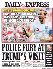 Daily Express (UK) Newspaper Front Page for 25 June 2018