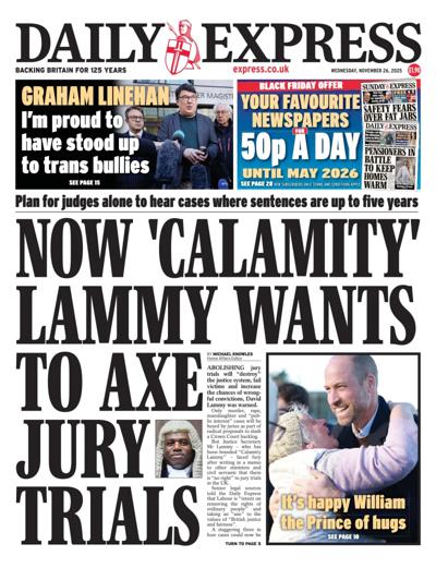 Daily Express Newspaper Front Page (UK) for 26 November 2025
