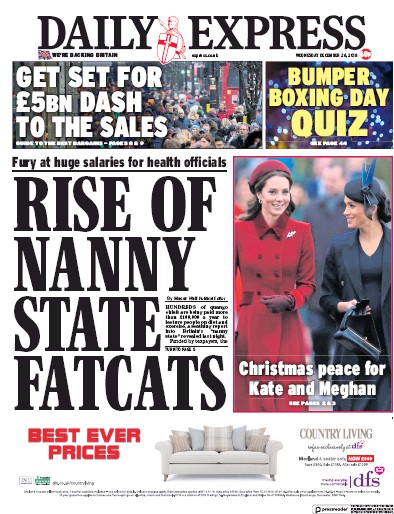 Daily Express Newspaper Front Page (UK) for 26 December 2018