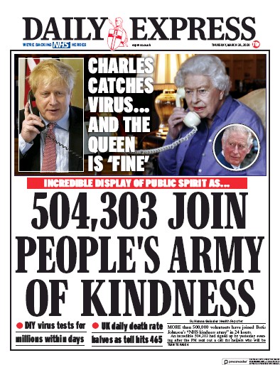 Daily Express Newspaper Front Page (UK) for 26 March 2020