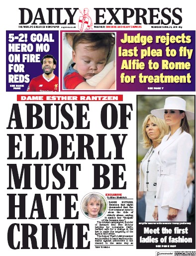 Daily Express Newspaper Front Page (UK) for 26 April 2018