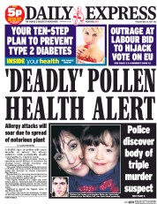 Daily Express (UK) Newspaper Front Page for 26 May 2015