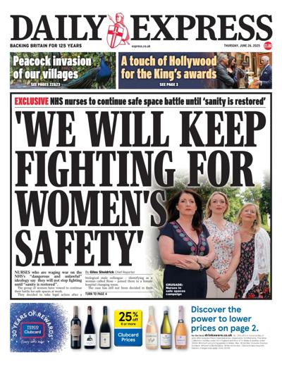 Daily Express Newspaper Front Page (UK) for 26 June 2025
