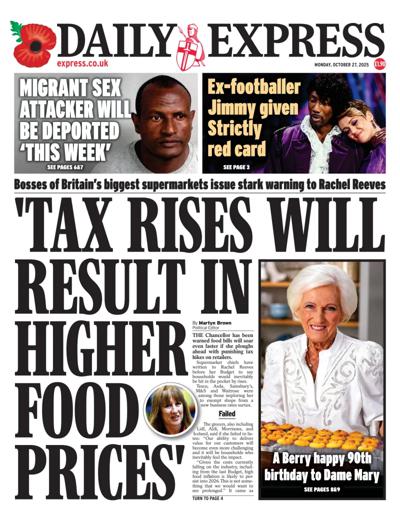 Daily Express Newspaper Front Page (UK) for 27 October 2025