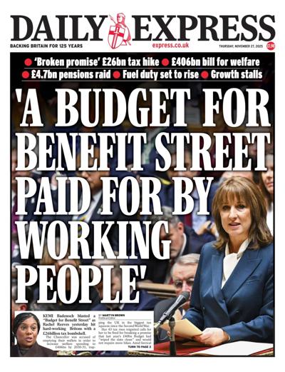 Daily Express Newspaper Front Page (UK) for 27 November 2025