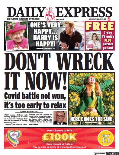 Daily Express Newspaper Front Page (UK) for 27 February 2021