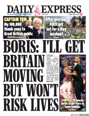 Daily Express (UK) Newspaper Front Page for 27 April 2020