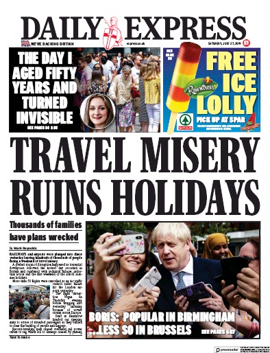 Daily Express Newspaper Front Page (UK) for 27 July 2019