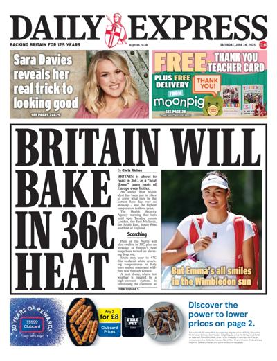 Daily Express Newspaper Front Page (UK) for 28 June 2025