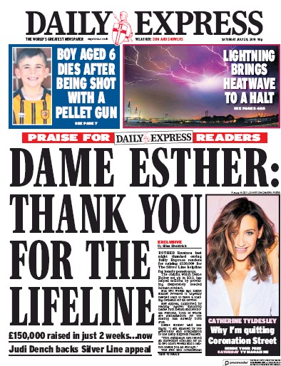 Daily Express Newspaper Front Page (UK) for 28 July 2018