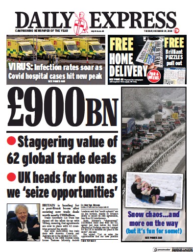 Daily Express Newspaper Front Page (UK) for 29 December 2020