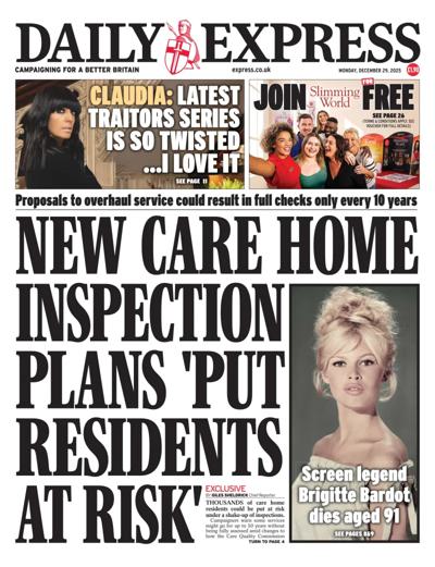 Daily Express Newspaper Front Page (UK) for 29 December 2025