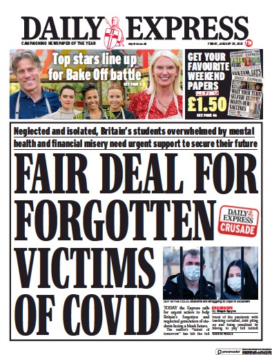 Daily Express Newspaper Front Page (UK) for 29 January 2021