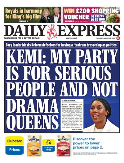 Daily Express Newspaper Front Page (UK) for 29 January 2026
