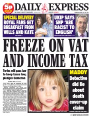 Daily Express (UK) Newspaper Front Page for 29 April 2015