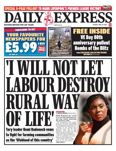 Daily Express Newspaper Front Page (UK) for 29 April 2025