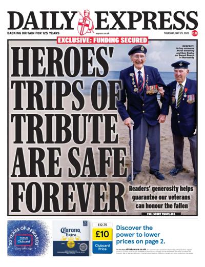 Daily Express Newspaper Front Page (UK) for 29 May 2025