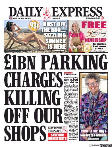 Daily Express Newspaper Front Page (UK) for 29 June 2019