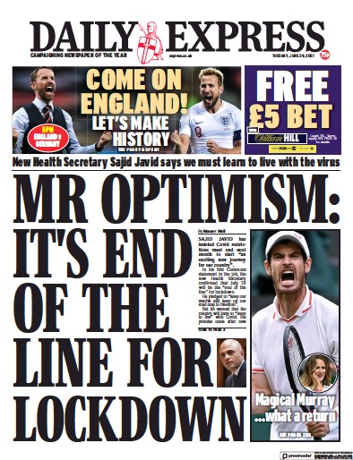 Daily Express Newspaper Front Page (UK) for 29 June 2021