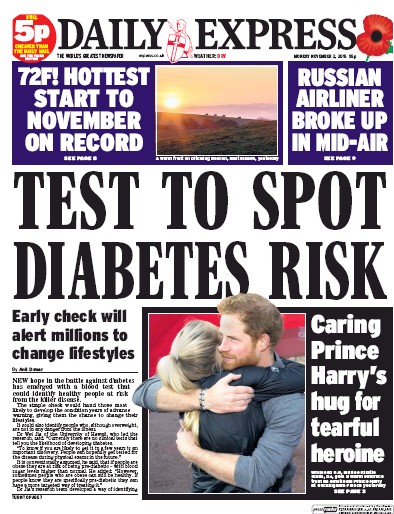 Daily Express Newspaper Front Page (UK) for 2 November 2015