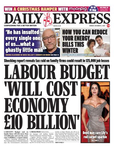 Daily Express Newspaper Front Page (UK) for 2 December 2024