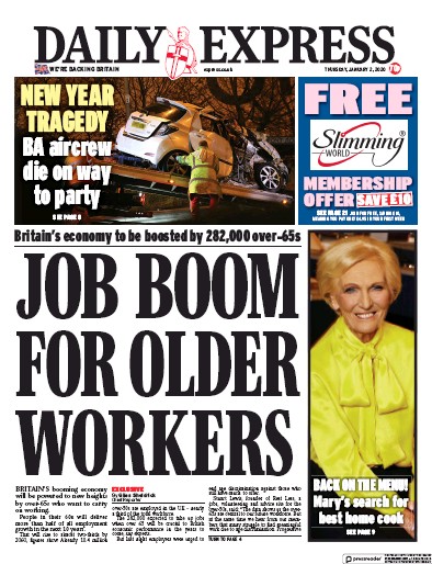 Daily Express Newspaper Front Page (UK) for 2 January 2020