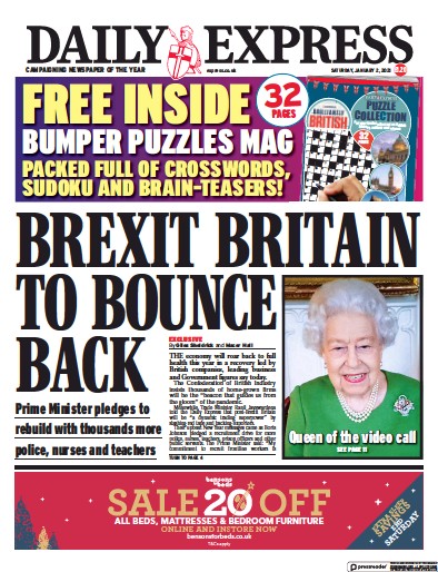 Daily Express Newspaper Front Page (UK) for 2 January 2021