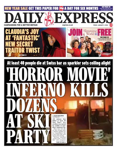 Daily Express Newspaper Front Page (UK) for 2 January 2026
