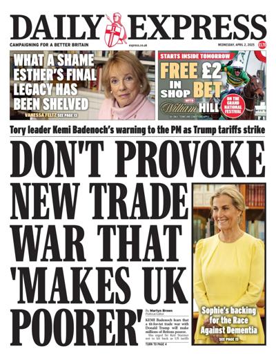Daily Express Newspaper Front Page (UK) for 2 April 2025